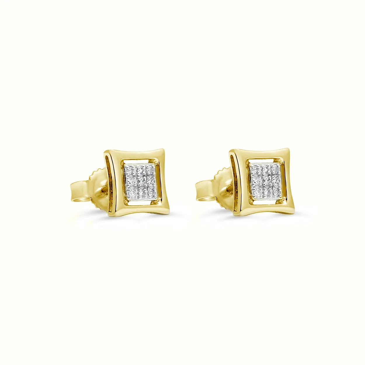 10K Yellow Gold (0.10ct) Diamond Pavee Square Earrings