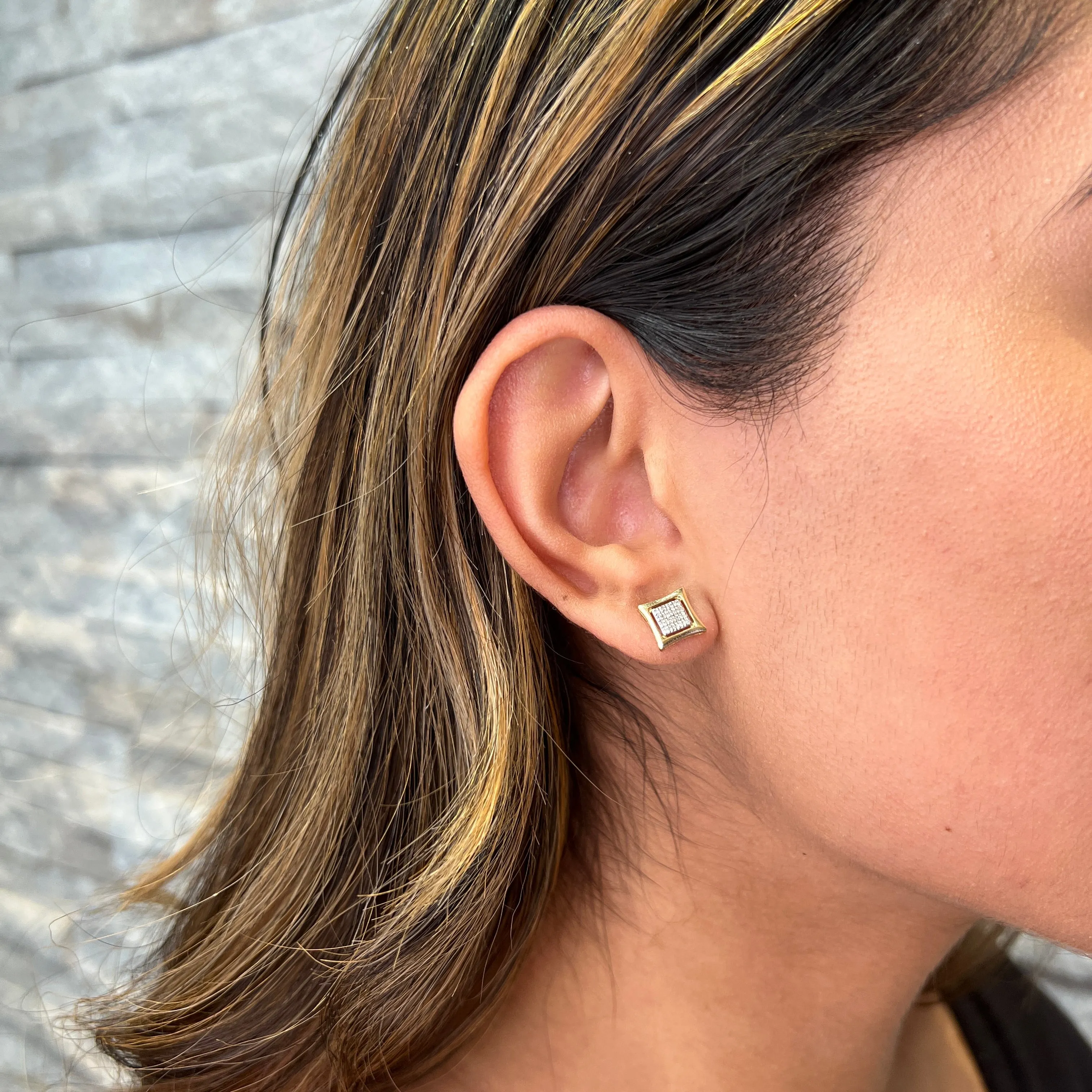 10K Yellow Gold (0.10ct) Diamond Pavee Square Earrings