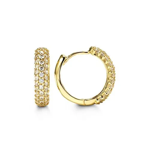 10K Yellow Gold (14mm) Pavee CZ Huggie Earrings