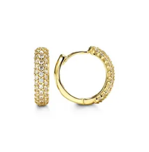 10K Yellow Gold (14mm) Pavee CZ Huggie Earrings