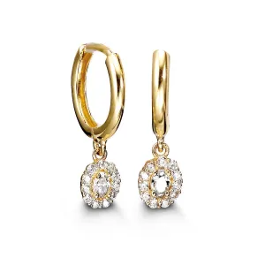 10K Yellow Gold Halo CZ Dangle Earrings