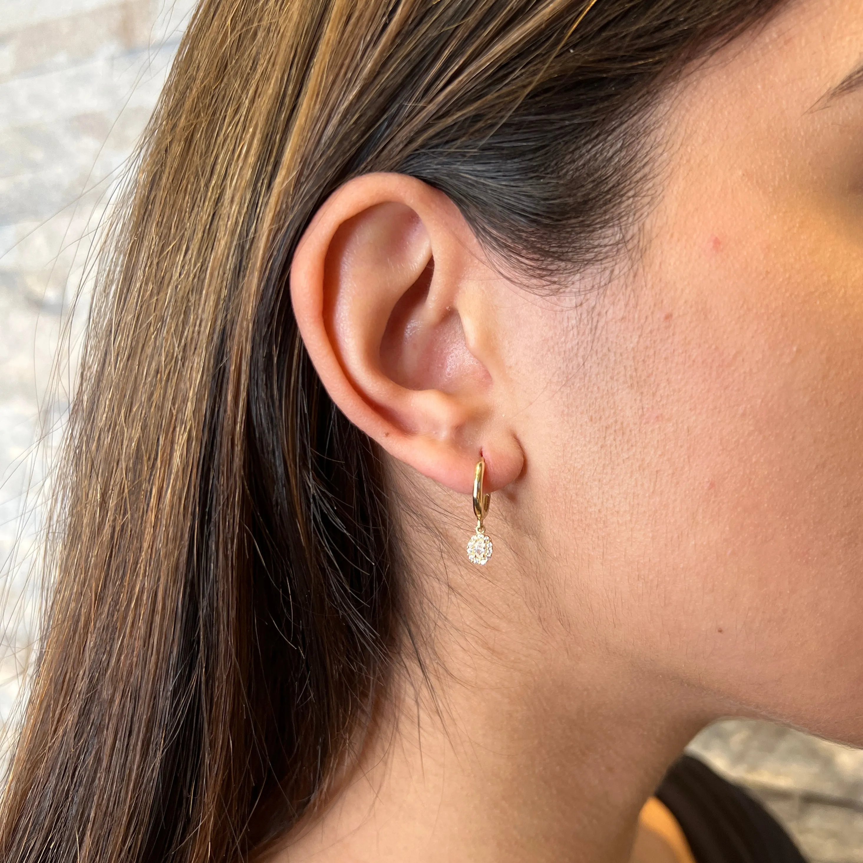 10K Yellow Gold Halo CZ Dangle Earrings