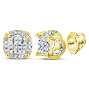 10K Yellow Gold Mens Round Diamond Cluster Stud Earrings 1/5 Cttw