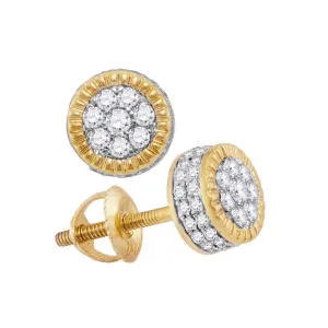 10K Yellow Gold Mens Round Diamond Fluted Flower Cluster Stud Earrings 3/4 Cttw
