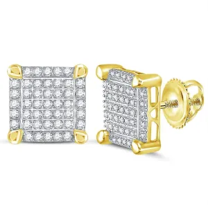 10K Yellow Gold Mens Round Diamond Square Cluster Stud Earrings 1/4 Cttw