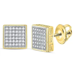 10K Yellow Gold Mens Round Diamond Square Cluster Stud Earrings  Cttw