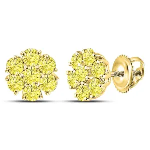 10K Yellow Gold Round Color Enhanced Diamond Cluster Earrings 3/4 Cttw