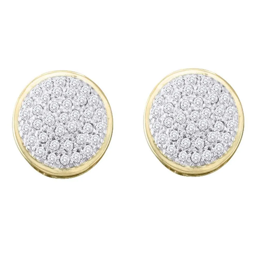 10K Yellow Gold Round Diamond Circle Cluster Stud Earrings 1/5 Cttw