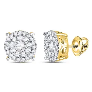 10K Yellow Gold Round Diamond Cluster Earrings 1.00 Cttw