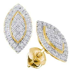 10K Yellow Gold Round Diamond Cluster Oval Stud Earrings 1/5 Cttw