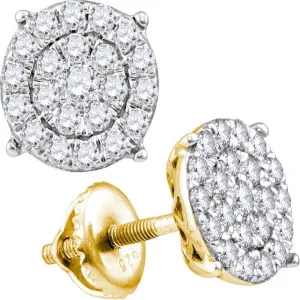 10K Yellow Gold Round Diamond Concentric Circle Cluster Stud Earrings 2.00 Cttw
