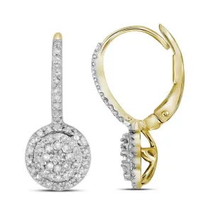 10K Yellow Gold Round Diamond Flower Cluster Dangle Leverback Earrings 1/2 Cttw