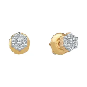 10k Yellow Gold Round Diamond Flower Cluster Screwback Stud Earrings 1/6 Cttw