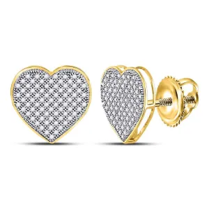10K Yellow Gold Round Diamond Heart Cluster Earrings 1/2 Cttw