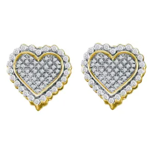 10K Yellow Gold Round Diamond Heart Frame Cluster Earrings 1/2 Cttw