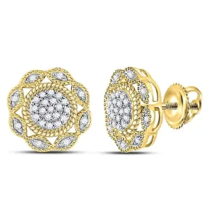 10K Yellow Gold Round Diamond Milgrain Cable Cluster Earrings 1/6 Cttw