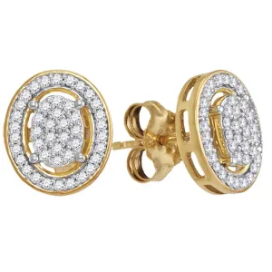 10K Yellow Gold Round Diamond Oval Framed Cluster Screwback Earrings 1/4 Cttw