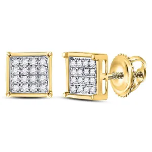 10K Yellow Gold Round Diamond Square Cluster Earrings 1/10 Cttw