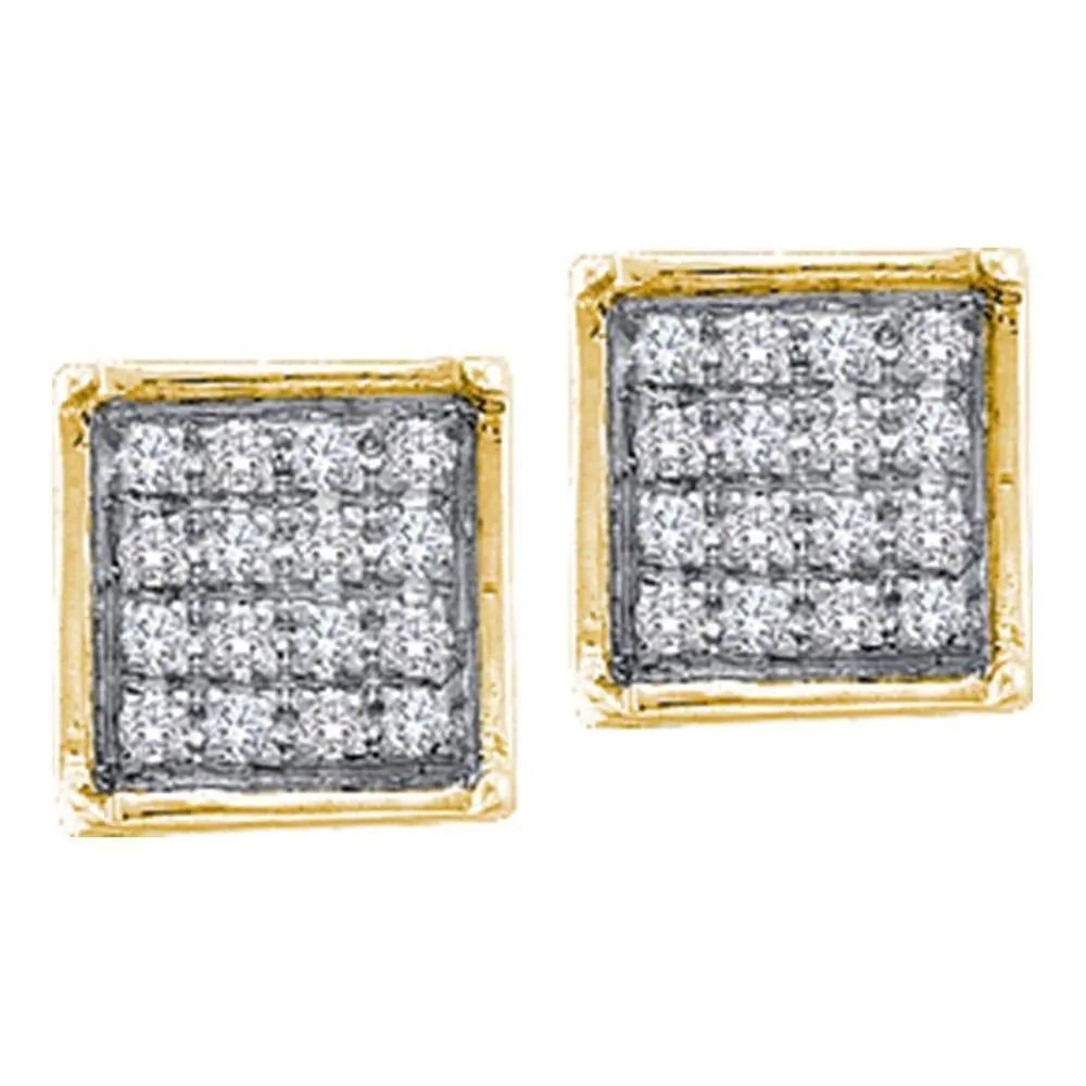 10K Yellow Gold Round Diamond Square Cluster Earrings 1/20 Cttw