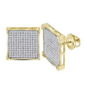 10K Yellow Gold Round Diamond Square Cluster Earrings 7/8 Cttw