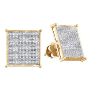 10K Yellow Gold Round Diamond Square Cluster Screwback Earrings 1/2 Cttw