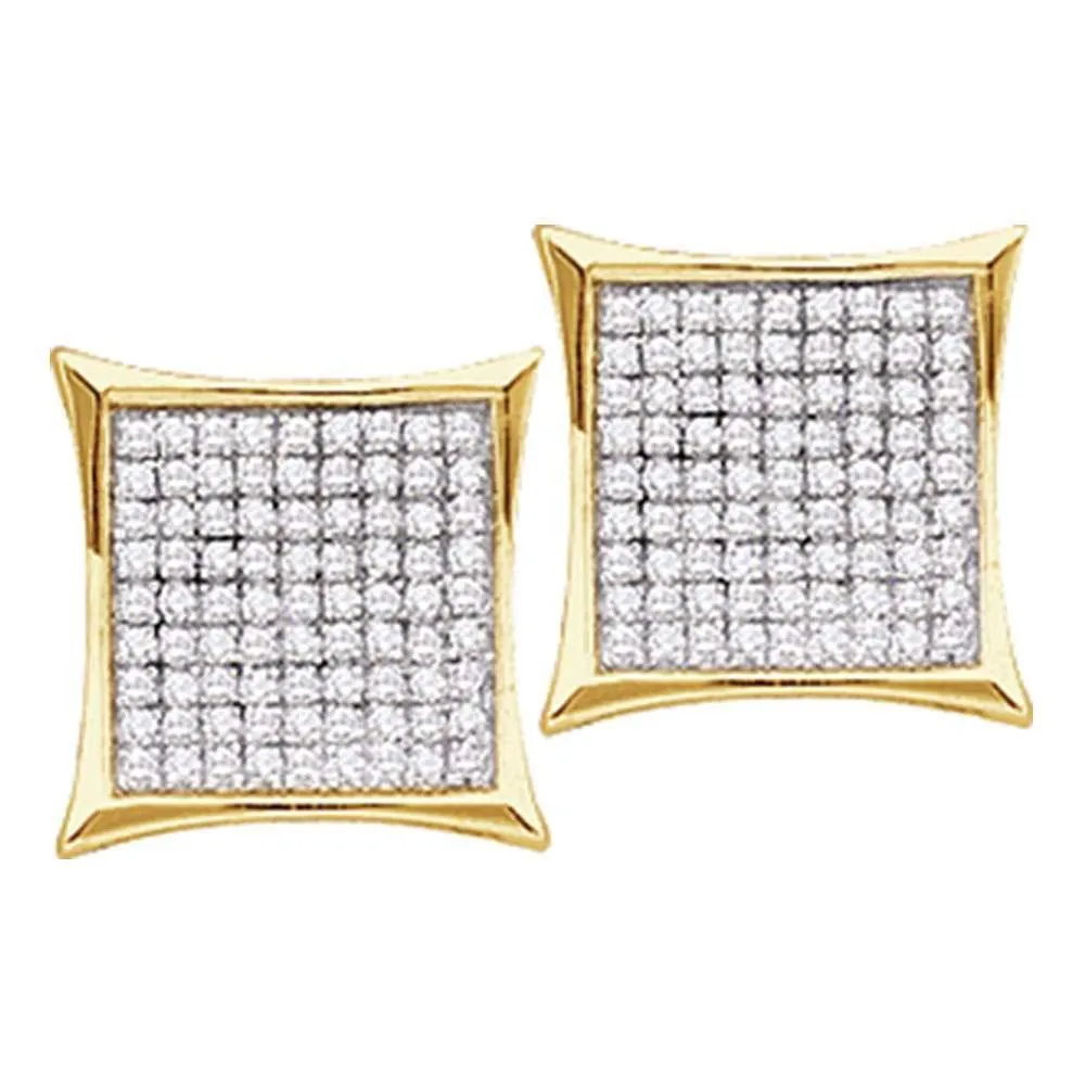 10K Yellow Gold Round Diamond Square Kite Cluster Earrings 3/4 Cttw