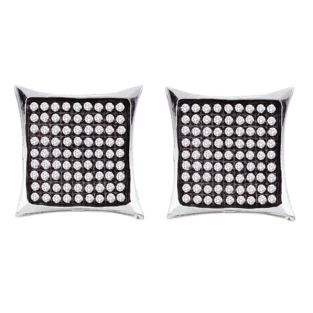 10K Yellow Gold Round Pave-set Diamond Square Kite Cluster Earrings 1/2 Cttw