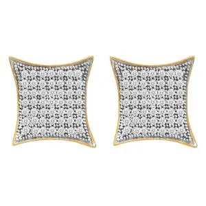 10K Yellow Gold Round Pave-set Diamond Square Kite Cluster Earrings 1/3 Cttw