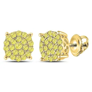 10K Yellow Gold Round Yellow Diamond Cluster Earrings 1.00 Cttw