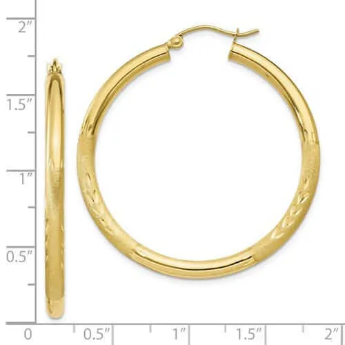 10k Yellow Gold Satin D.C Round Hoop Earrings