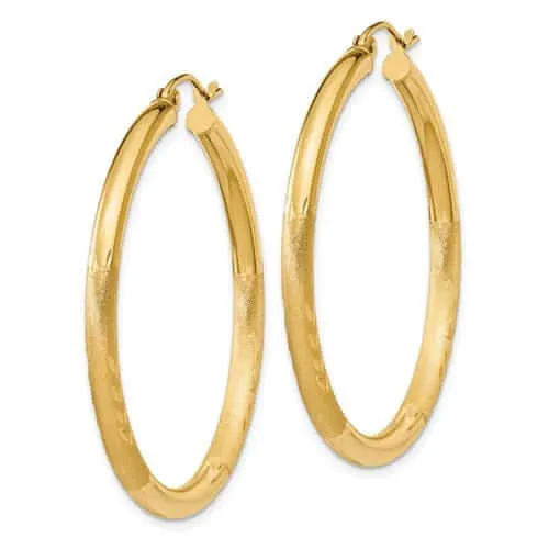 10k Yellow Gold Satin D.C Round Hoop Earrings
