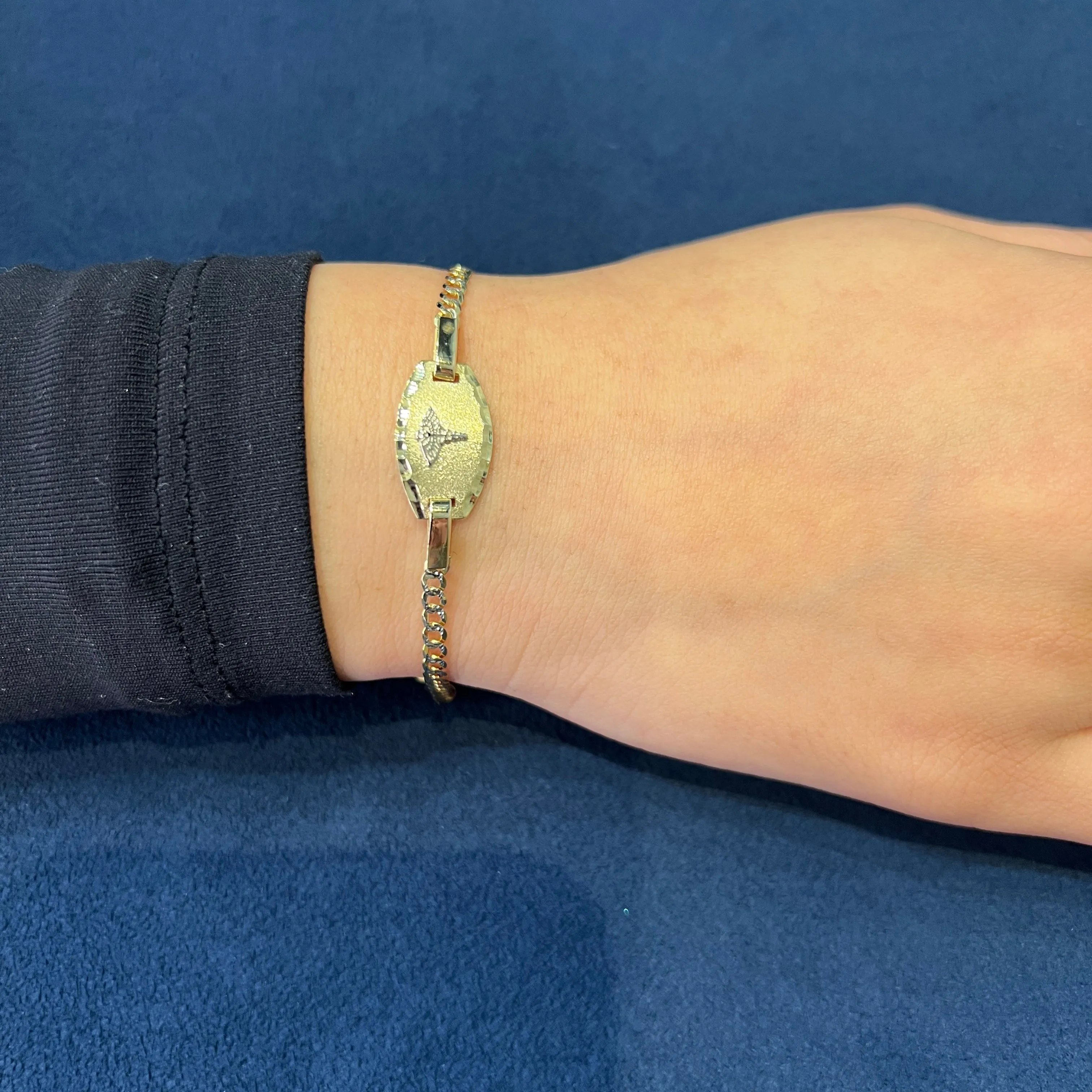 10K Yellow Gold Two Tone Diamond Cut Medical ID Curb Bracelet