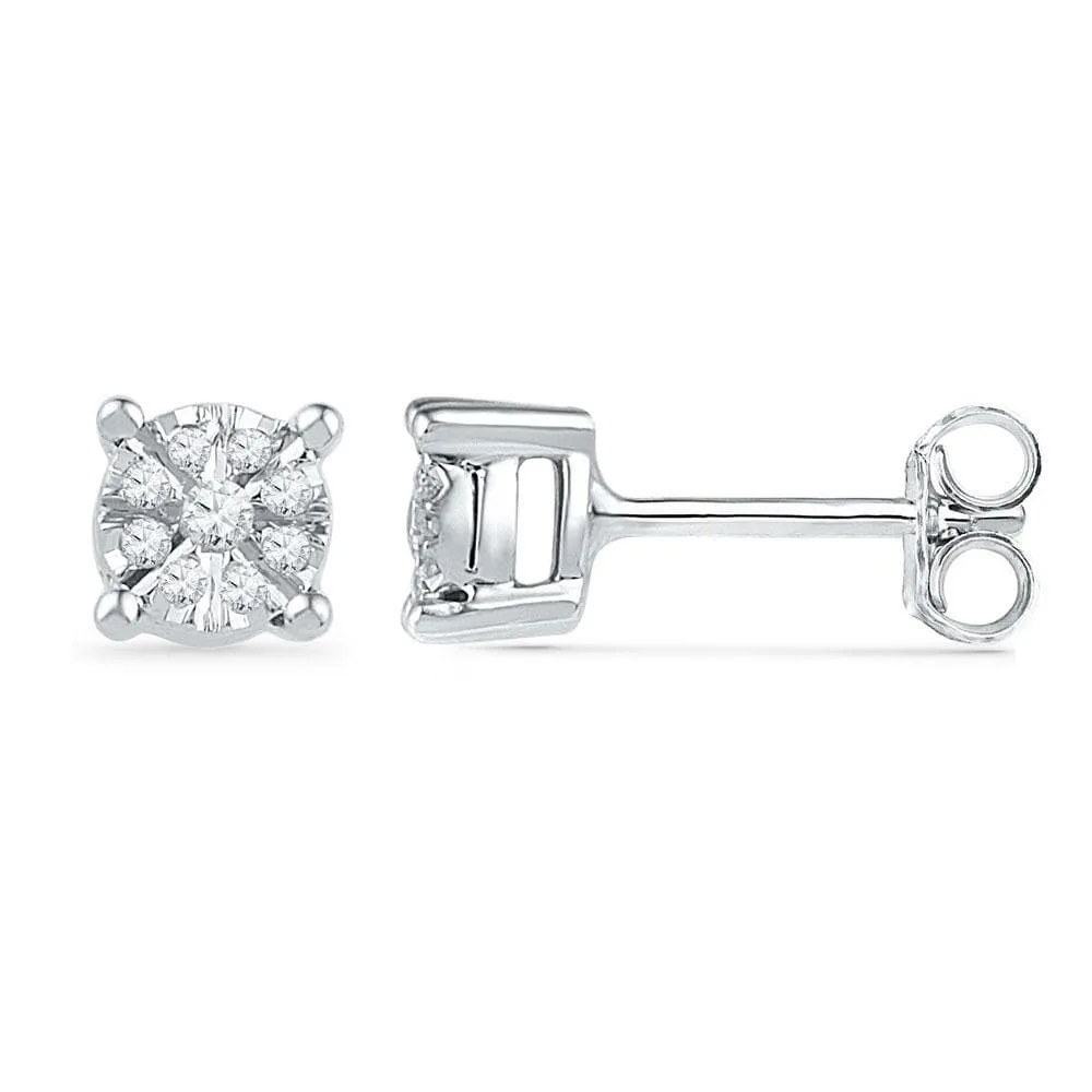 10kt White Gold Womens Round Diamond Cluster Screwback Earrings 1/5 Cttw