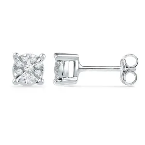 10kt White Gold Womens Round Diamond Cluster Screwback Earrings 1/5 Cttw