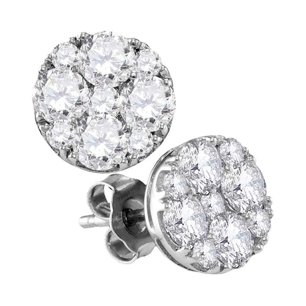 10kt White Gold Womens Round Diamond Cluster Screwback Earrings 2 Cttw