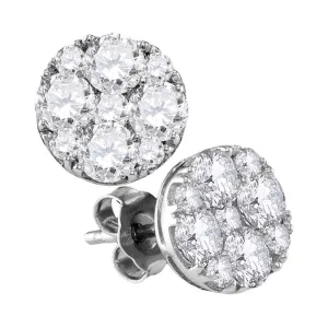 10kt White Gold Womens Round Diamond Cluster Screwback Earrings 2 Cttw
