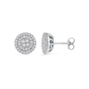 10kt White Gold Womens Round Diamond Flower Cluster Earrings 1/2 Cttw