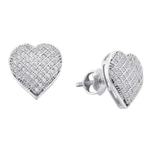 10kt White Gold Womens Round Diamond Heart Cluster Earrings 1/3 Cttw