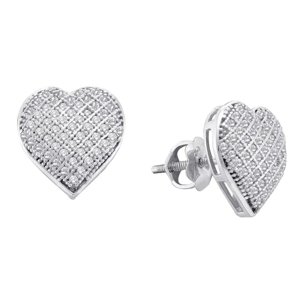 10kt White Gold Womens Round Diamond Heart Cluster Earrings 1/3 Cttw