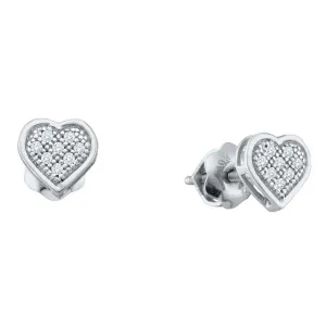 10kt White Gold Womens Round Diamond Heart Cluster Earrings 1/6 Cttw