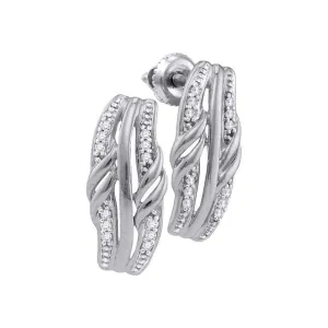10kt White Gold Womens Round Diamond Rectangle Cluster Stud Earrings 1/12 Cttw