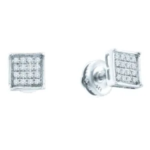 10kt White Gold Womens Round Diamond Square Cluster Earrings 1/10 Cttw