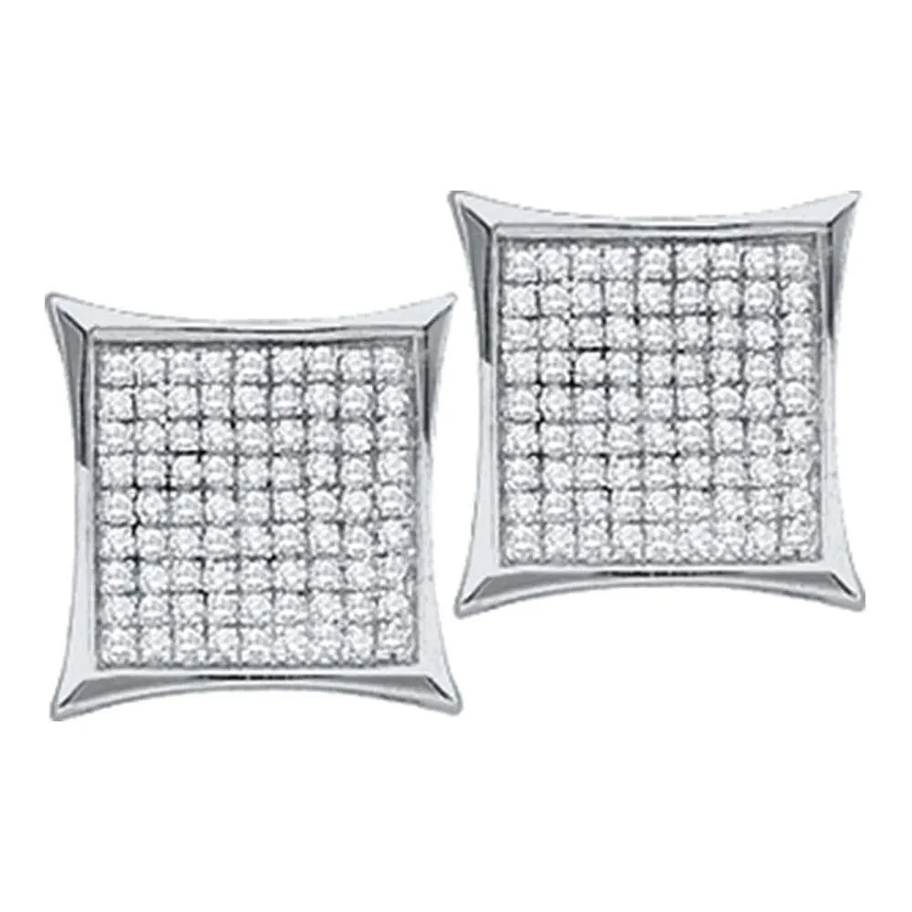 10kt White Gold Womens Round Diamond Square Cluster Earrings 1/2 Cttw
