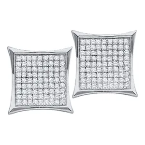 10kt White Gold Womens Round Diamond Square Cluster Earrings 1/2 Cttw