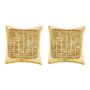 10kt Yellow Gold Mens Round Yellow Color Enhanced Diamond Cluster Square Kite Earrings 1/20 Cttw