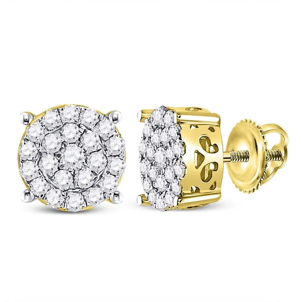10kt Yellow Gold Womens Round Diamond Cindy's Dream Cluster Earrings 1/2 Cttw