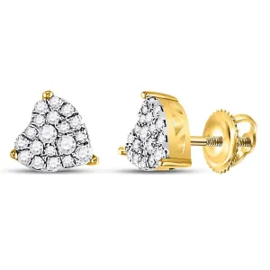 10kt Yellow Gold Womens Round Diamond Heart Cluster Earrings 1/4 Cttw