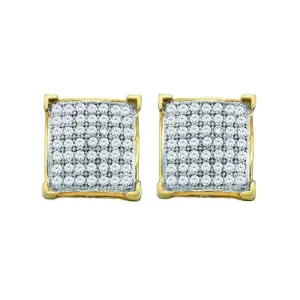 10kt Yellow Gold Womens Round Diamond Square Cluster Earrings 1/6 Cttw