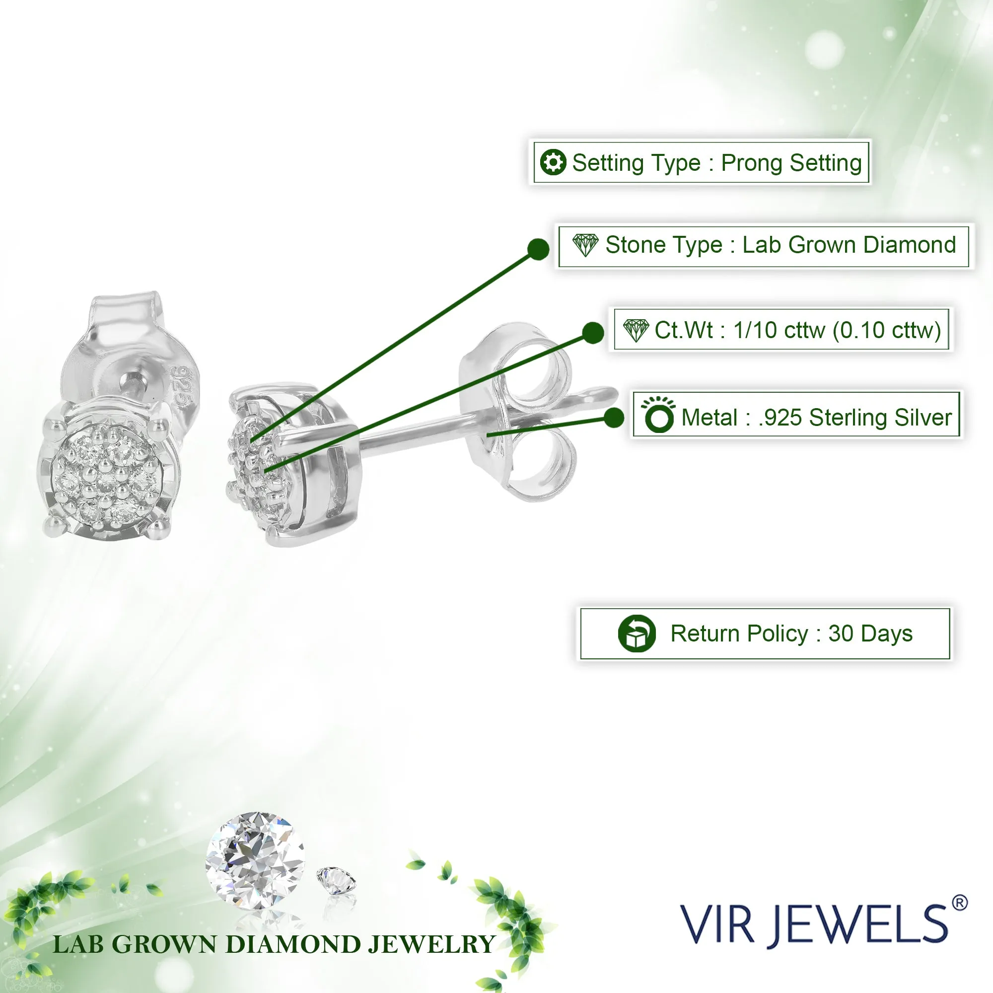 1/10 cttw Composite Diamond Stud Earring in Silver
