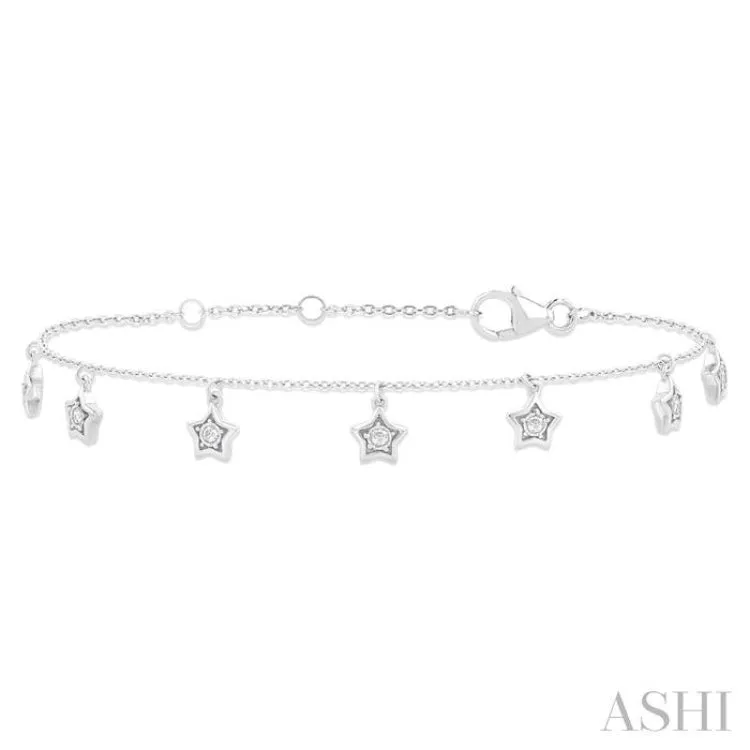 1/10 ctw Hanging Star Motif Round Cut Diamond Station Bracelet in 10K White Gold